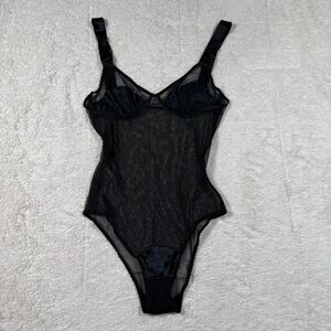 Stella McCartney Sheer Mesh Bodysuit Black Minimalist Lingerie Designer Teddy